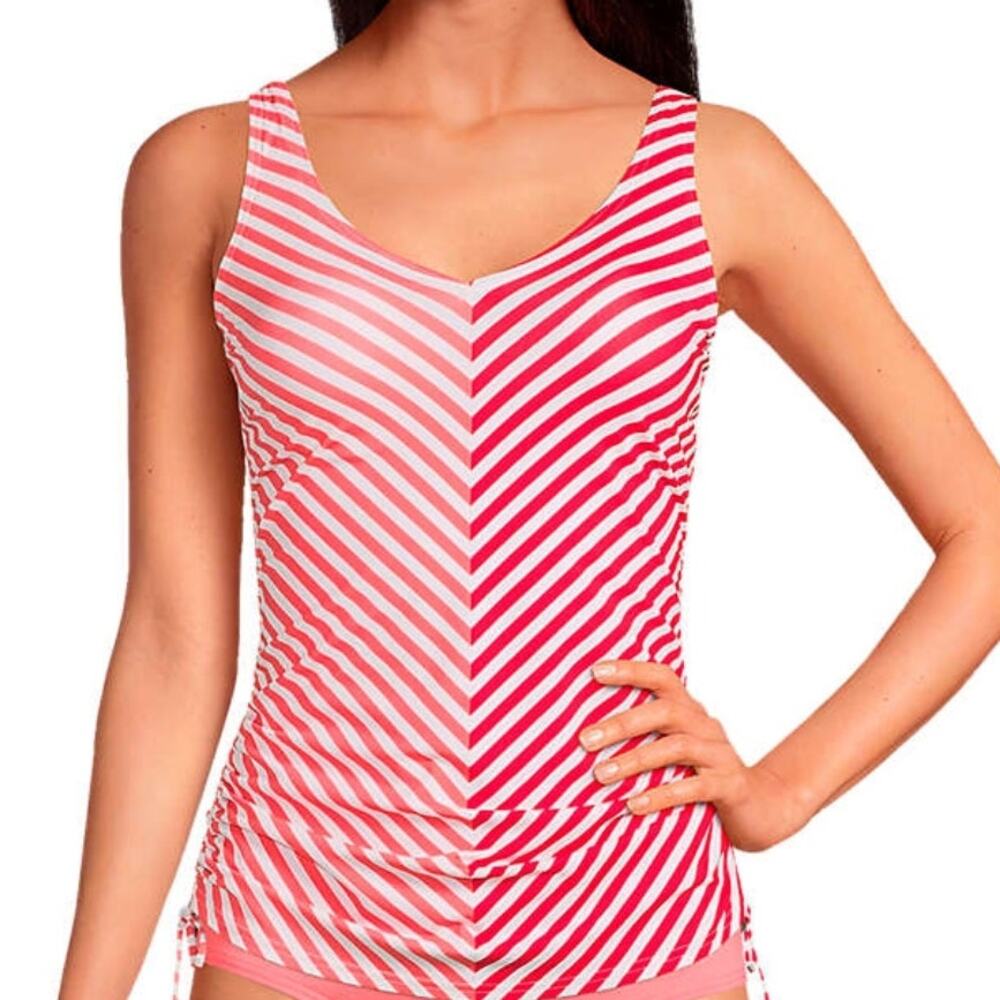 Lands' End Red & Coral Striped Tankini Womens Size 8DD Chlorine Resistant Suit